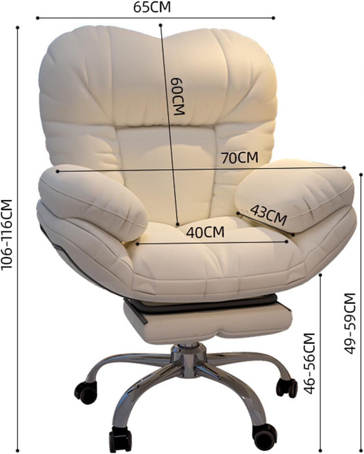 Big and Tall Office Chair 400lbs - Office Chairs with Footrest and Roller, Adjustable 90°~160° High Back Office Chair with Adjustable Armrests and Lumbar Support for Bedroom, 70 * 65 * 106 CM