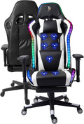 Adult Video Gaming Chair with 7-Point Massage Function and Speakers,Ergonomic Gaming Chair with Footrest and Lumbar Support,PU Leather, 360° Swivel,180° Tilt High Back Office Chair.,White