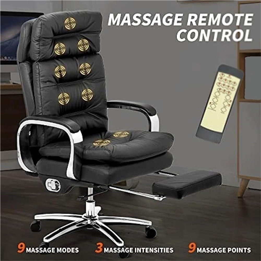 Big and Tall Executive Chair 400 LBS Capacity Adjustable Reclining Back Leather Office Chairs Ergonomic Computer Desk Chair with Armrests and Retractable Footrest