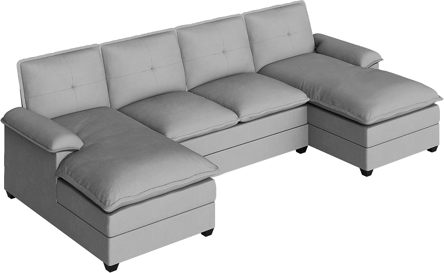 U Shaped Sectional Couch for Living Room,110' 4-Seater Comfy Couch with Double Chaise,Deep Seat Modular Sofa Couches with Thick Cushion & Soft Backrest,Light Grey
