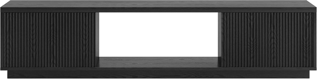 Henn&Hart Fluted TV Stand for TVs up to 78' with 2 Ribbed Side Storage Cabinets and Open Center Storage for Living Room, Family Room, or Office, Natural Black
