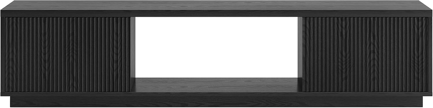 Henn&Hart Fluted TV Stand for TVs up to 78' with 2 Ribbed Side Storage Cabinets and Open Center Storage for Living Room, Family Room, or Office, Natural Black