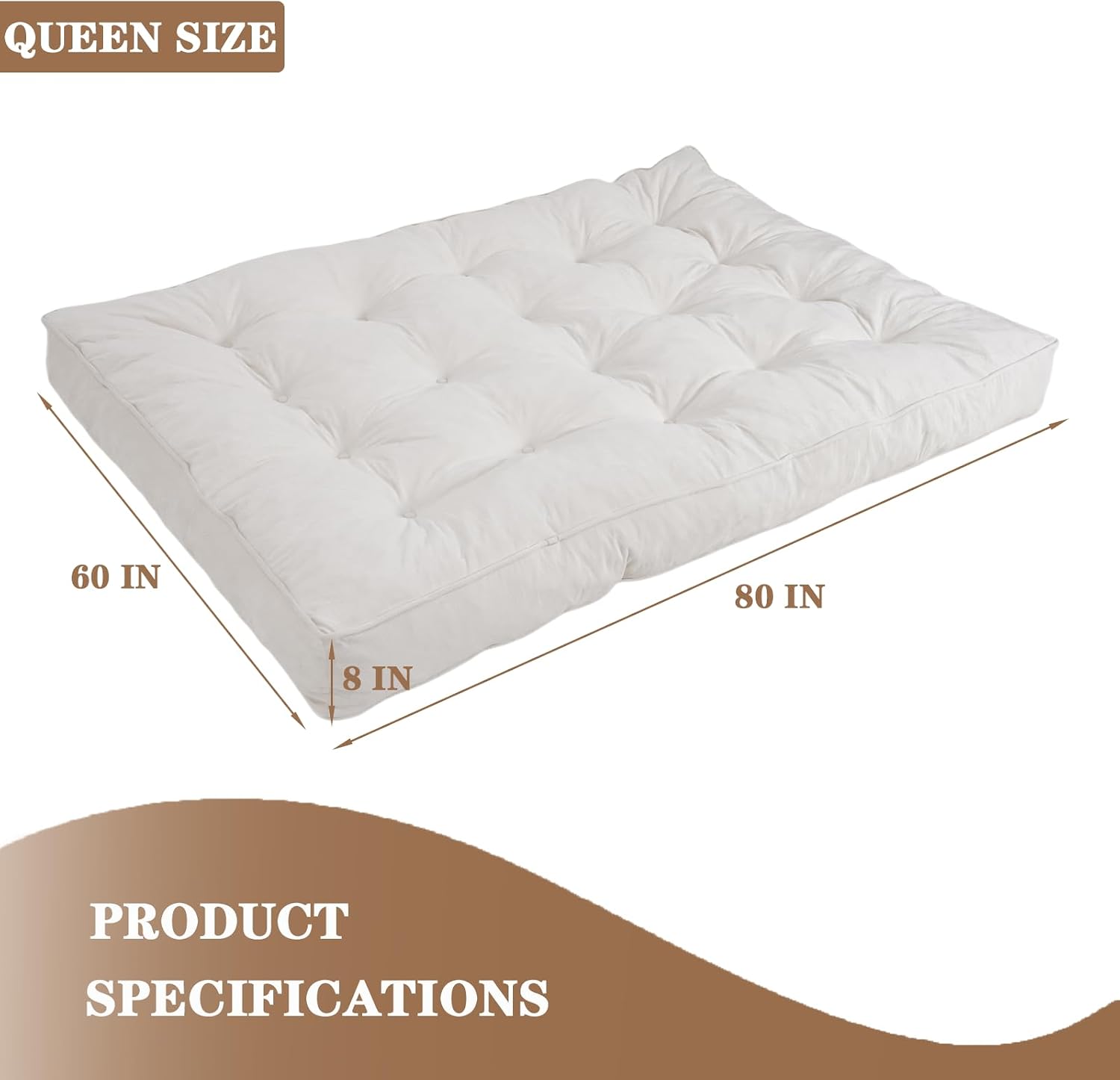DHMAKER 8-inch Futon Mattress Queen Size, Thick Futon Sofa Couch Bed Foldable Floor Sleeping Pad for Adults, Portable Floor Bed Mattress, Velvet Tatami Mat (Frame Not Included),White, 60'x80'