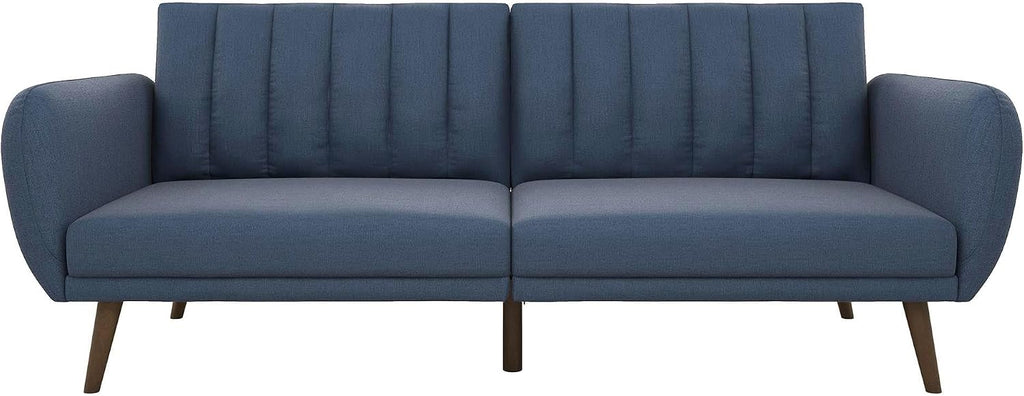 Novogratz Brittany Sofa Futon, Premium Linen Upholstery and Wooden Legs, Blue Linen