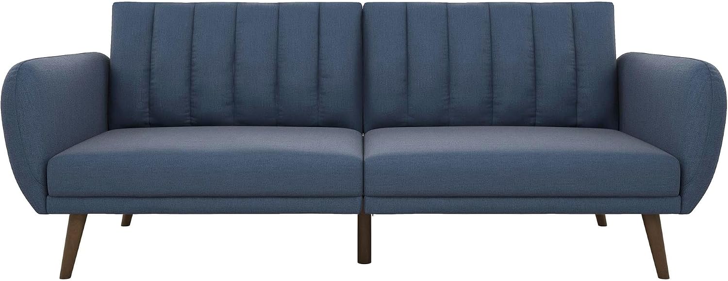 Novogratz Brittany Sofa Futon, Premium Linen Upholstery and Wooden Legs, Blue Linen