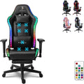 Massage Gaming Chair with Footrest, Computer Chair with Speakers and RGB Lights Height Adjustable Gamer Chair with 4D Armrests Headrest and Lumbar Support Office Chairs for Gaming,Black