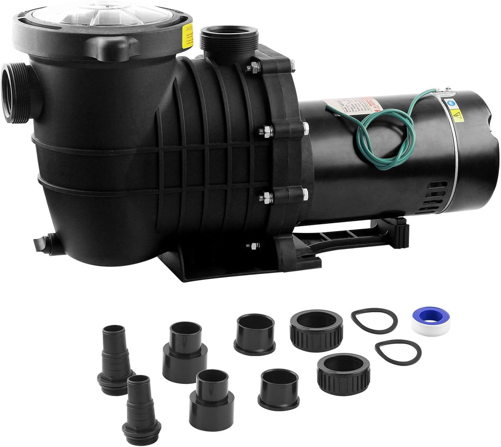 Pool Pump Above Ground/Inground 1.5HP 115V Powerful Copper Motor Self Primming 6600 GPH Powerful Selfpriming/with Strainer Basket,Includes Pipe Fittings