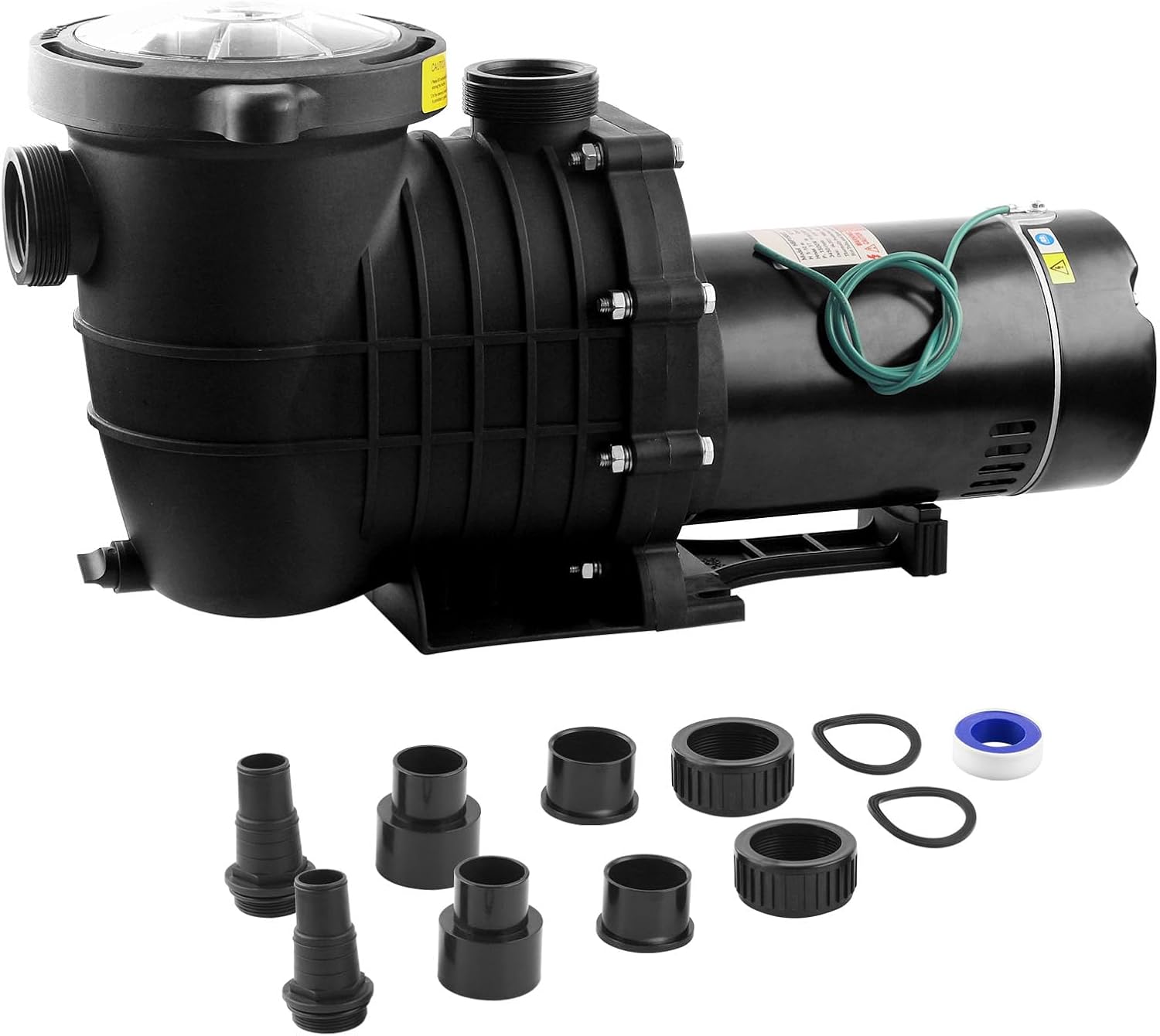 Pool Pump Above Ground/Inground 1.5HP 115V Powerful Copper Motor Self Primming 6600 GPH Powerful Selfpriming/with Strainer Basket,Includes Pipe Fittings
