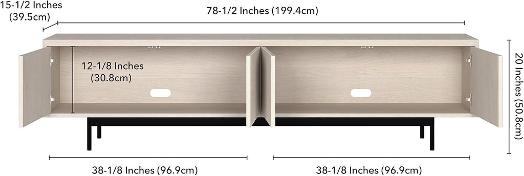 Henn&Hart Fluted TV Stand for TVs up to 85' with 2 Open-Concept Ribbed Storage Cabinets for Living Room, Family Room, or Office, Beech White