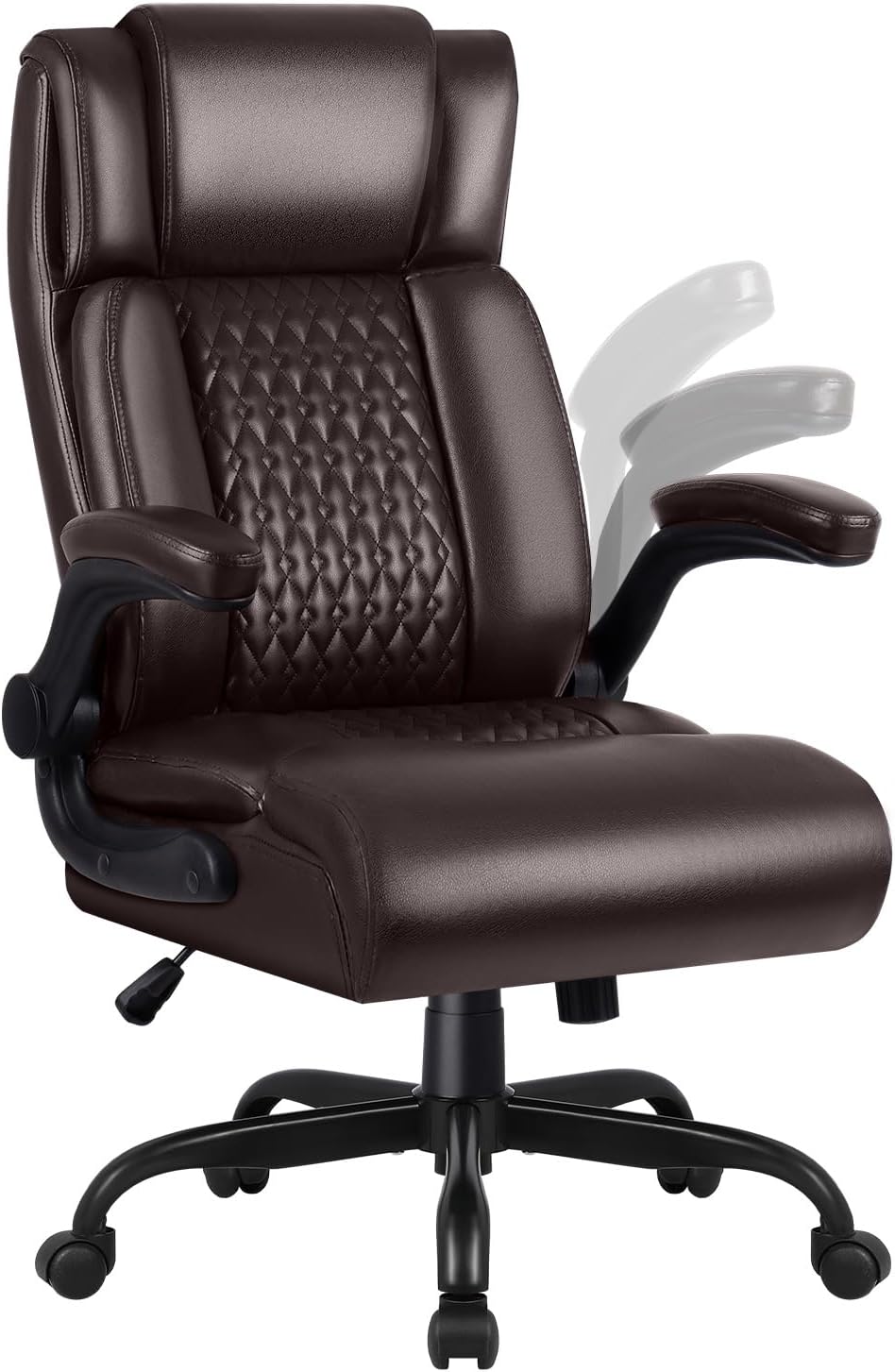 OFIKA Executive Office Chair Heavy Duty Office Chair Padded Flip Up Armrest, Computer Gaming Chair PU Leather Desk Chair, High Back Big and Tall Office Chair with Lumbar Support (Brown)