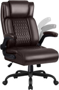 OFIKA Executive Office Chair Heavy Duty Office Chair Padded Flip Up Armrest, Computer Gaming Chair PU Leather Desk Chair, High Back Big and Tall Office Chair with Lumbar Support (Brown)