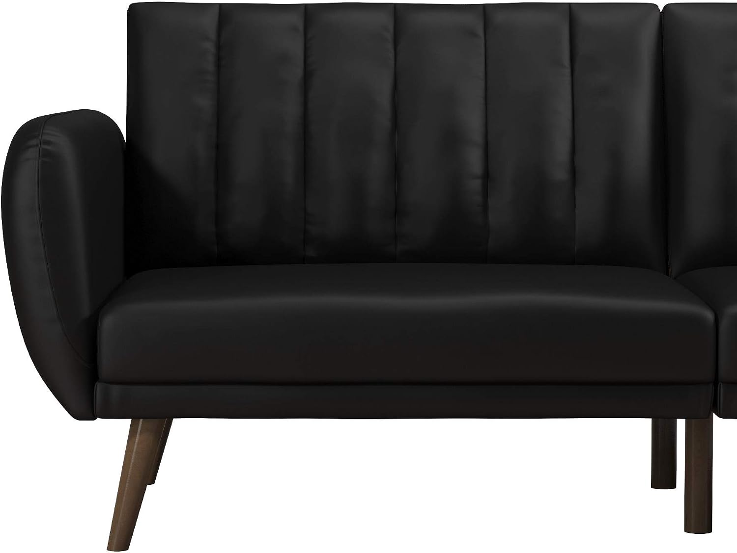 Novogratz Brittany 82 Inch Futon Sofa Bed in Faux Leather, Upholstered Couch Sleeper with Tufted Back, Mid-Century Modern Design, Black