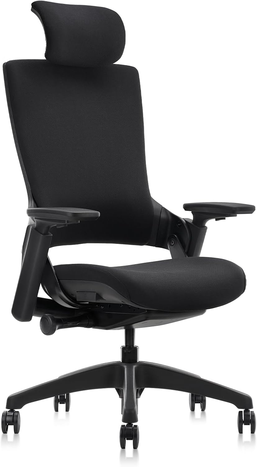 CLATINA Ergonomic High Swivel Executive Chair with Adjustable Height Head 3D Arm Rest Lumbar Support and Upholstered Back for Home Office Black