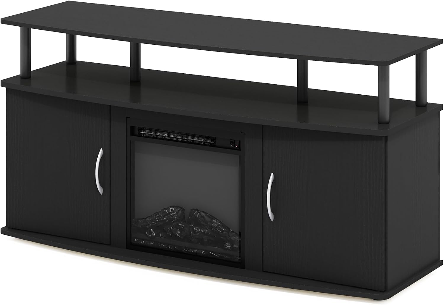 Furinno Jensen Fireplace TV Stand, Entertainment Center, TV Console for TV up to 55 Inch with Fireplace and Doors Storage Cabinet, for Living Room, Bedroom, Americano