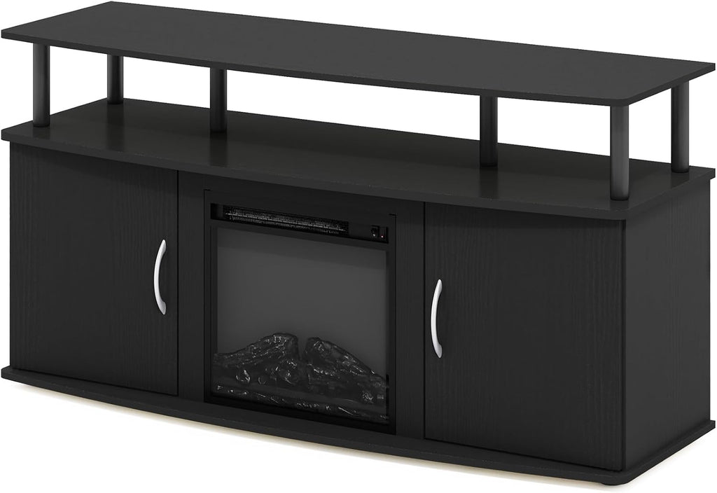 Furinno Jensen TV Stand with Fireplace, Entertainment Center, TV Console for TV up to 55 Inch and Open Shelf, Storage Cabinet, for Living Room, Bedroom, Dark Americano