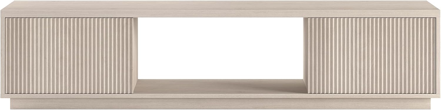 Henn&Hart Fluted TV Stand for TVs up to 78' with 2 Ribbed Side Storage Cabinets and Open Center Storage for Living Room, Family Room, or Office, Beech White