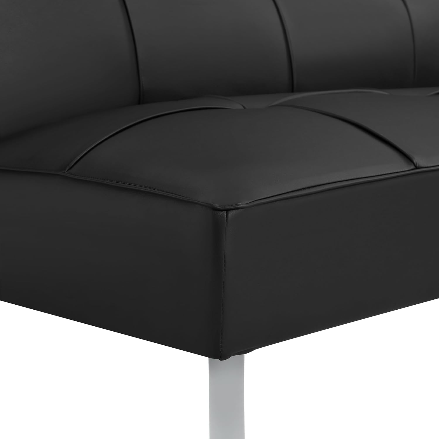 OSP Home Furnishings Kenneth Modern Button Tufted Convertible Click-Clack Futon Sofa Bed, Black Faux Leather with Chrome Legs