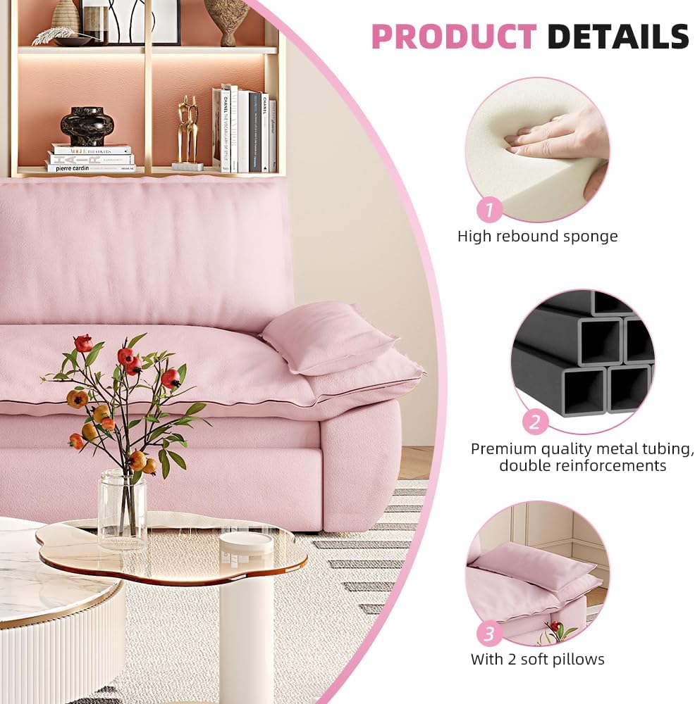 73.2' Sofa Bed Queen, 3-in-1 Pull Out Sofa Bed with Pillow Armrest, Modern Velvet Convertible Sleeper Futon Sofa for Living Room Small Space, Apartment, Bedroom, Pink