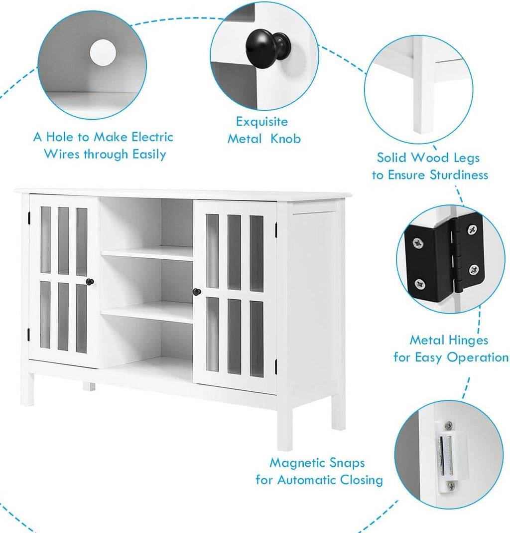 Tangkula White TV Stand, Modern Tall Entertainment Center for TVs up to 50', Media Console w/2 Storage Cabinets & 3 Open Shelves, Wire Hole, Wood TV Console Table for Living Room, White