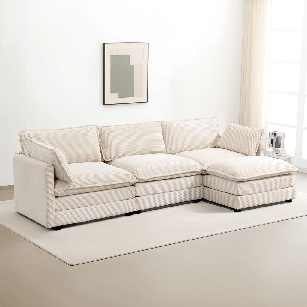 ROWHY Ottoman for Sectional Cloud Couch, Corduroy Ottoman for Deep Seat Modular Couch for Apartment, Living Room and Bedroom, Beige | Arrange Freedom, Pet-Friendly Fabric, Sturdy Frame, Ultimate Comfort, Washable Covers