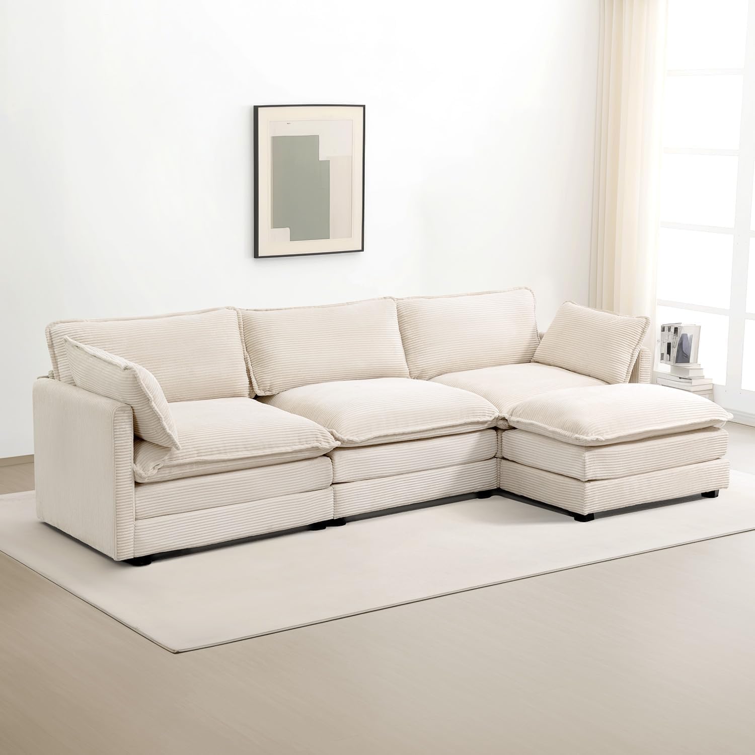 ROWHY Ottoman for Sectional Cloud Couch, Corduroy Ottoman for Deep Seat Modular Couch for Apartment, Living Room and Bedroom, Beige | Arrange Freedom, Pet-Friendly Fabric, Sturdy Frame, Ultimate Comfort, Washable Covers