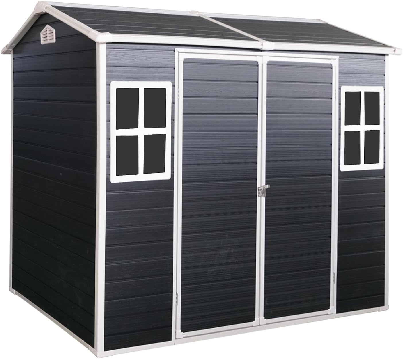 Extrastar 8x4FT Outdoor Storage Shed: Heavy-Duty Resin Shed with Double Doors, Built-in Floor, Windows & Air Weatherproof for Garden, Yard, Patio (Black, 8x4FT)