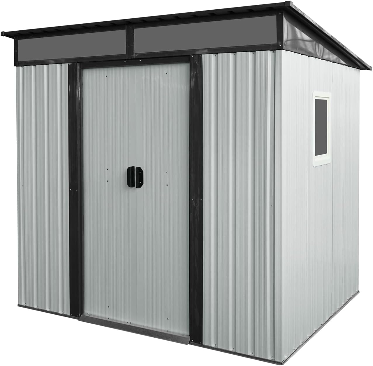 6x5 ft Outdoor Metal Storage Shed with Floor Floor and Window, Lockable Galvanized Steel Tool Shed with Sliding Door, Air Vent and Transparent Plate, Waterproof Garden Storage House for Backyard