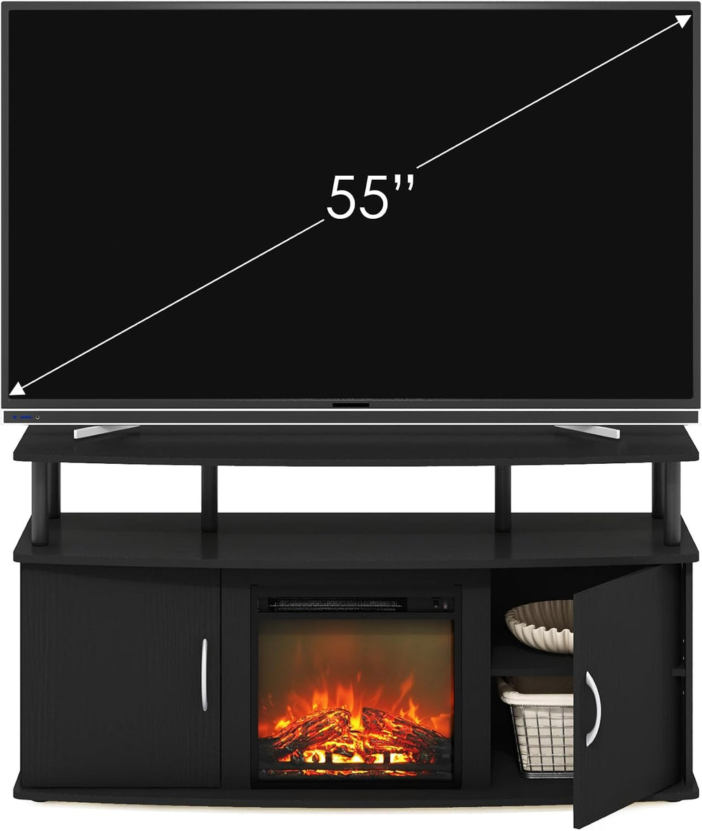 Furinno Jensen TV Stand with Fireplace, Entertainment Center, TV Console for TV up to 55 Inch and Open Shelf, Storage Cabinet, for Living Room, Bedroom, Dark Americano