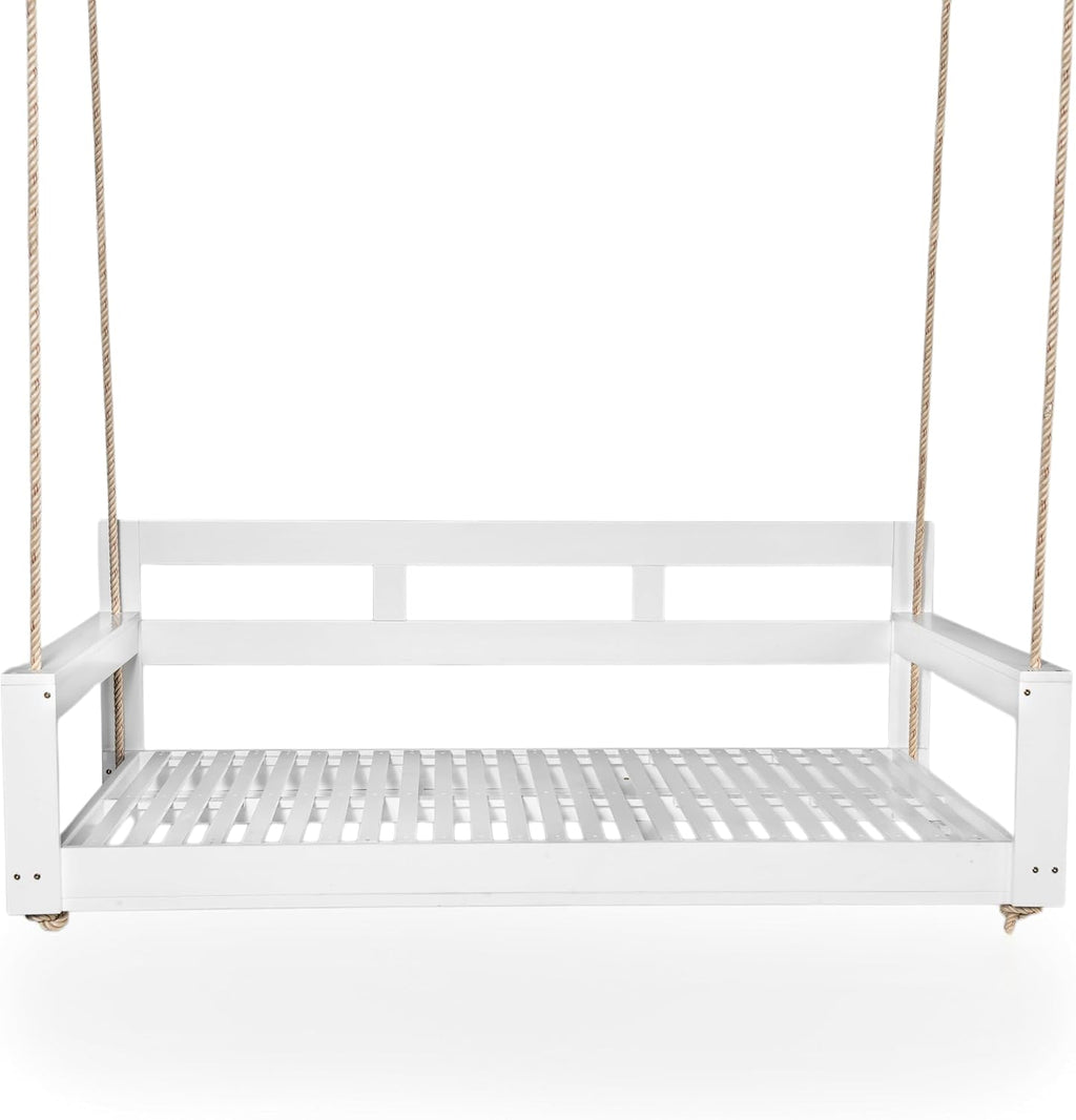 Harper & Bright Designs Patio Wooden Twin Size Porch Swing Daybed Frame, Garden Swing Bench Chair with 4 Hanging Ropes for Backyard,Outdoor,White