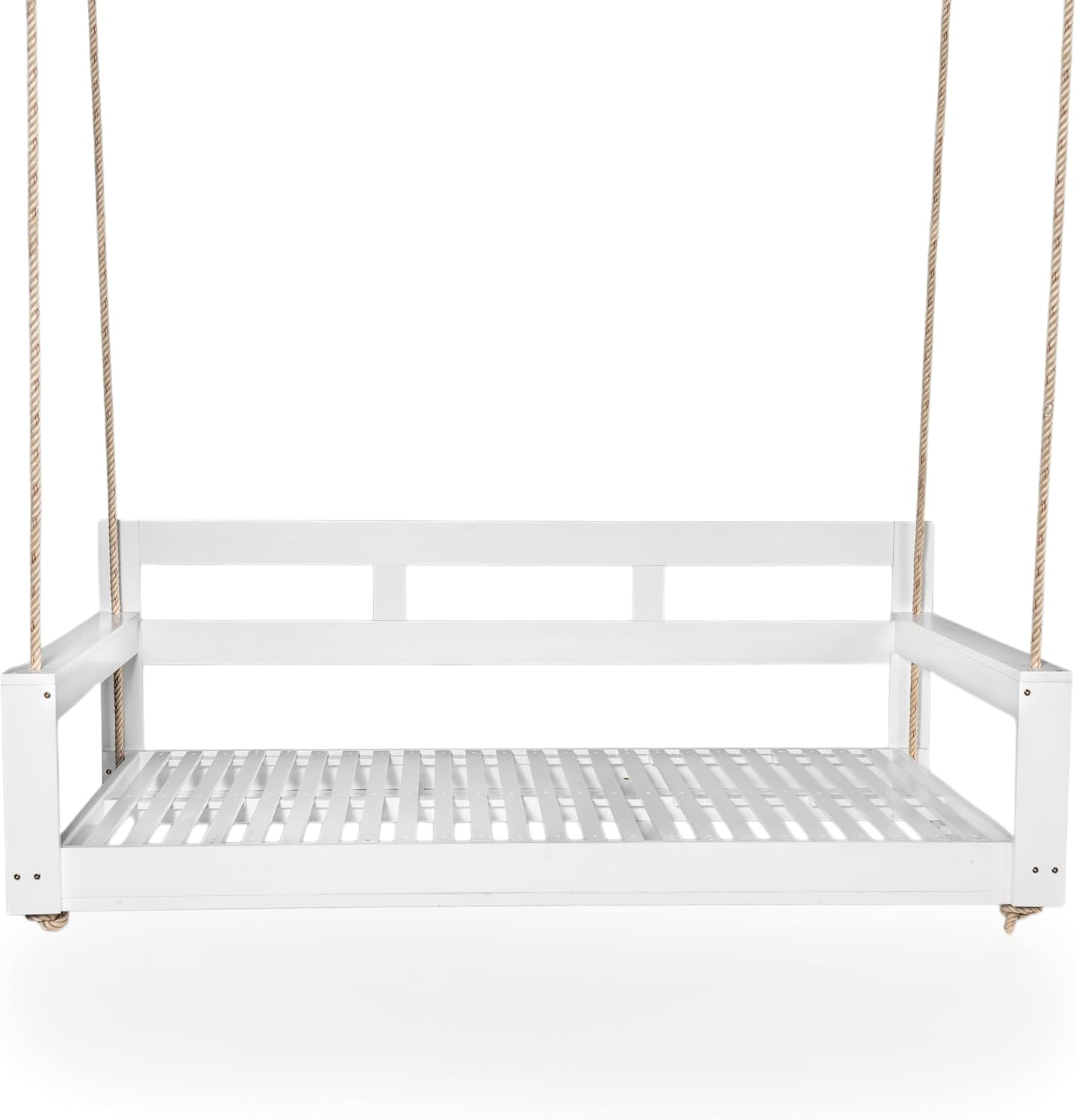 Harper & Bright Designs Patio Wooden Twin Size Porch Swing Daybed Frame, Garden Swing Bench Chair with 4 Hanging Ropes for Backyard,Outdoor,White