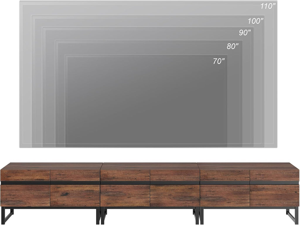 WAMPAT Modern TV Stand for 32-110 Inch TVs, Wood Entertainment Center with Metal Base Storage Cabinets, Media TV Console for Living Room, Brown, 3Pcs