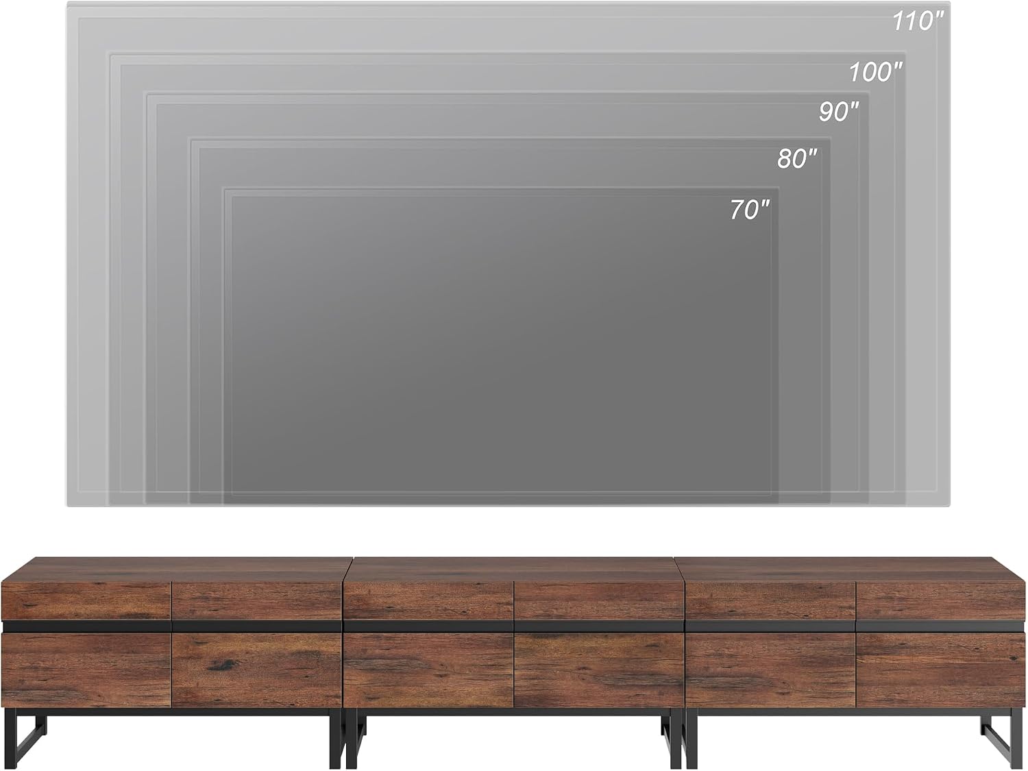 WAMPAT Modern TV Stand for 32-110 Inch TVs, Wood Entertainment Center with Metal Base Storage Cabinets, Media TV Console for Living Room, Brown, 3Pcs