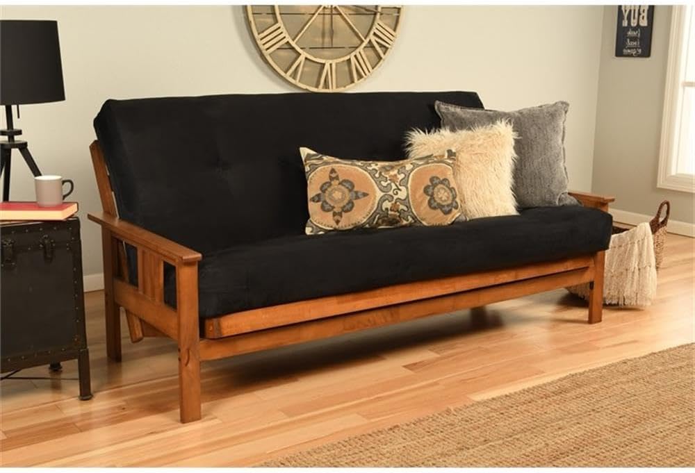Pemberly Row 7' Full Size Futon Mattress Replacement, Suede Fabric Sleeper Sofa Bed Mattress, Cotton and Foam Construction, Black-Frame Not Included