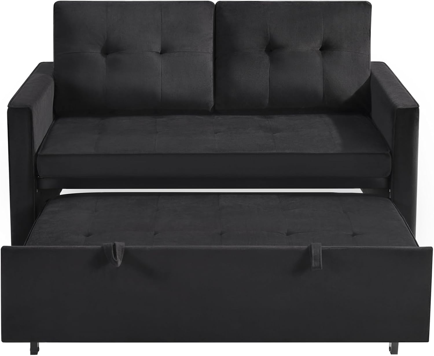 Sofa Bed, Pull Out Couch with Side Pockets, 3 in 1 Velvet Fabric Loveseat Sleeper Sofa Bed, Pull Out Couch with Adjustable Backrest for Living Room, Bedroom, Apartment, Black, 53 Inch