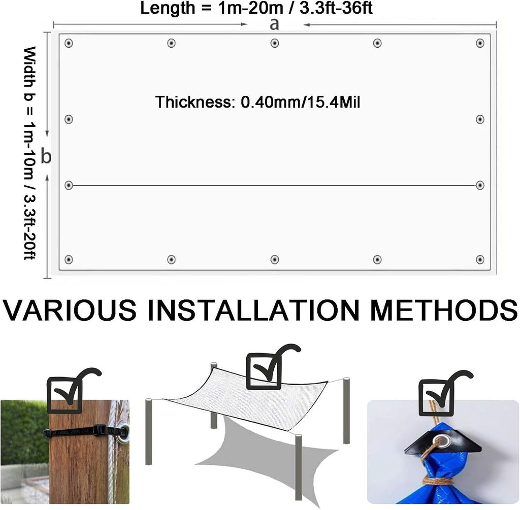 Clear Vinyl Tarp 420g/m² Waterproof UV Resistant Transparent Tarpaulin 15.4 Mil Protective Curtain Cover with Grommets and Reinforced Edges for Outdoor Patio Fencing(8x15.7ft(2.4x4.8m))