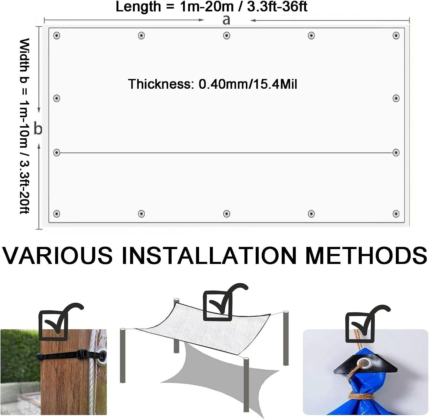 Clear Vinyl Tarp 420g/m² Waterproof UV Resistant Transparent Tarpaulin 15.4 Mil Protective Curtain Cover with Grommets and Reinforced Edges for Outdoor Patio Fencing(12.5x19.0ft (3.8x5.8m))