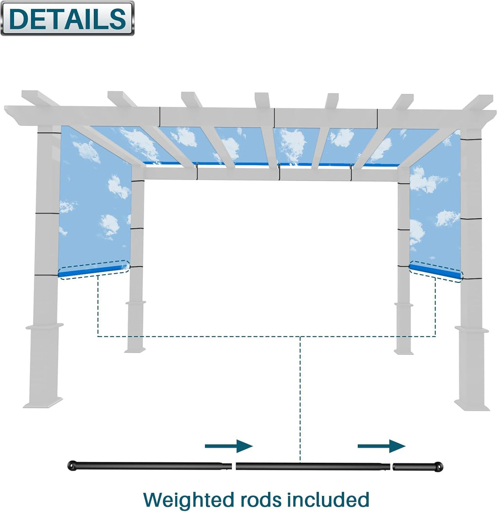 COARBOR 14' x 20' Pergola Replacement Shade Cover Polyester Canopy Universal Patio Privacy Shade Screen with Weighted Rods for Patio Deck Porch Backyard Gazebo Blue Sky