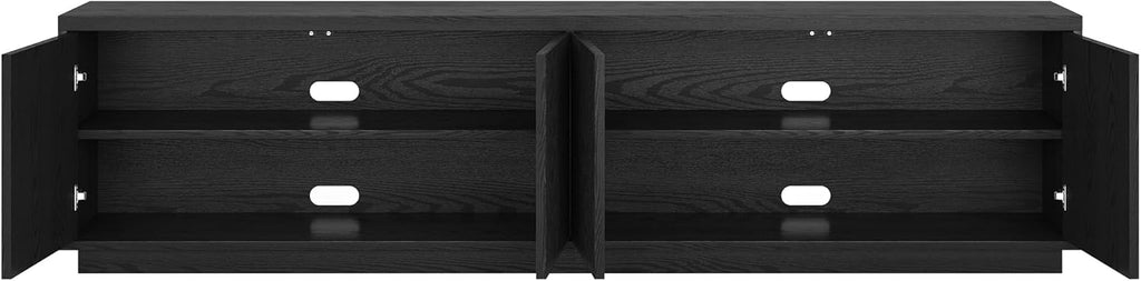 Henn&Hart Fluted TV Stand for TVs up to 85' with 2 Concealed Ribbed Storage Cabinets and Adjustable Shelves for Living Room, Family Room, or Office, Natural Black