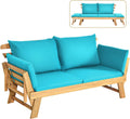 Tangkula Convertible Acacia Wood Patio Couch Sofa Bed with Adjustable Armrest, Outdoor Daybed with Cushion & Pillows, Outside Folding Futon Sofa Couch Bench for Porch, Courtyard, Poolside & Garden