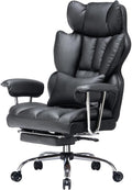 Efomao Big and Tall Office Chair 400lbs – High Back Executive Chair with Swivel Base, PU Leather Upholstery, Lumbar Pillow, Padded Armrests, and Rolling Wheels，Black Computer Chair