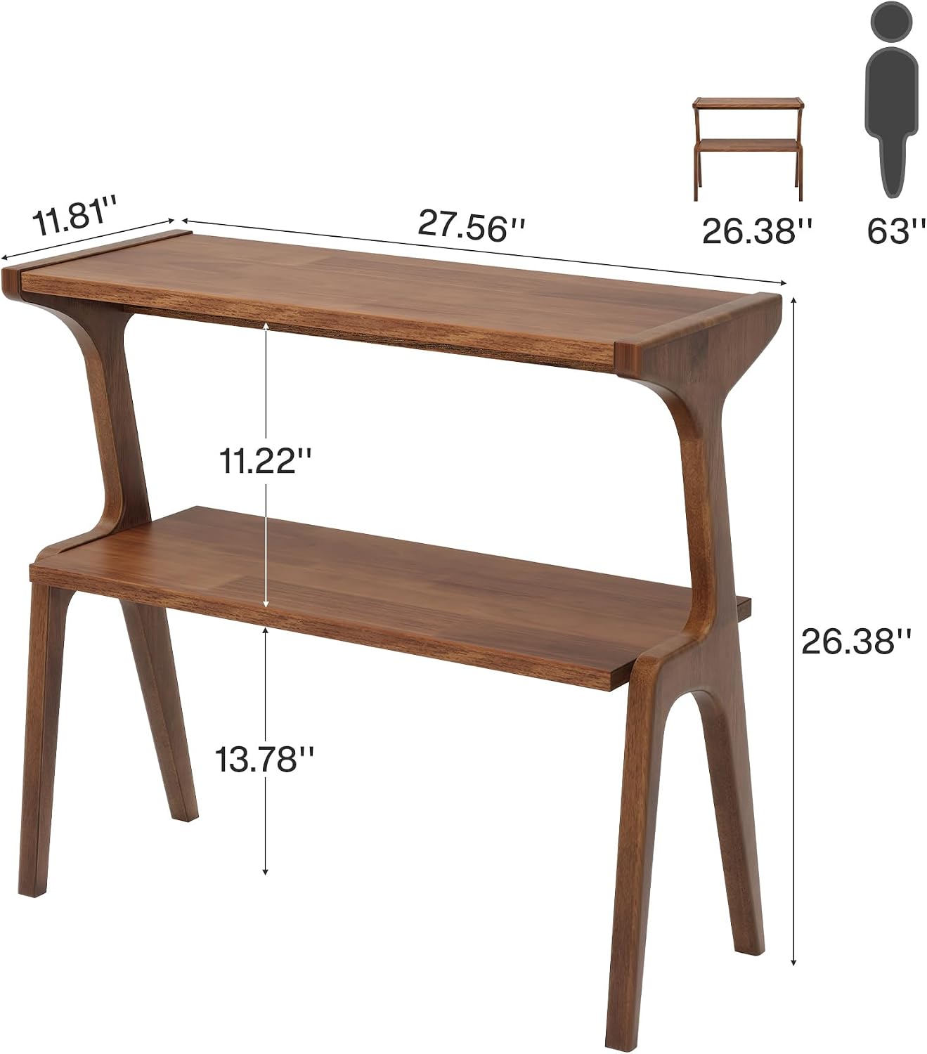 Tribesigns Set of 2 Solid Wood End Table, Rustic Side Table for Couch, 2-Tier Farmhouse Tall End Table, Narrow Bedside Table for Bedroom, Living Room, Easy Assembly, Rustic Brown