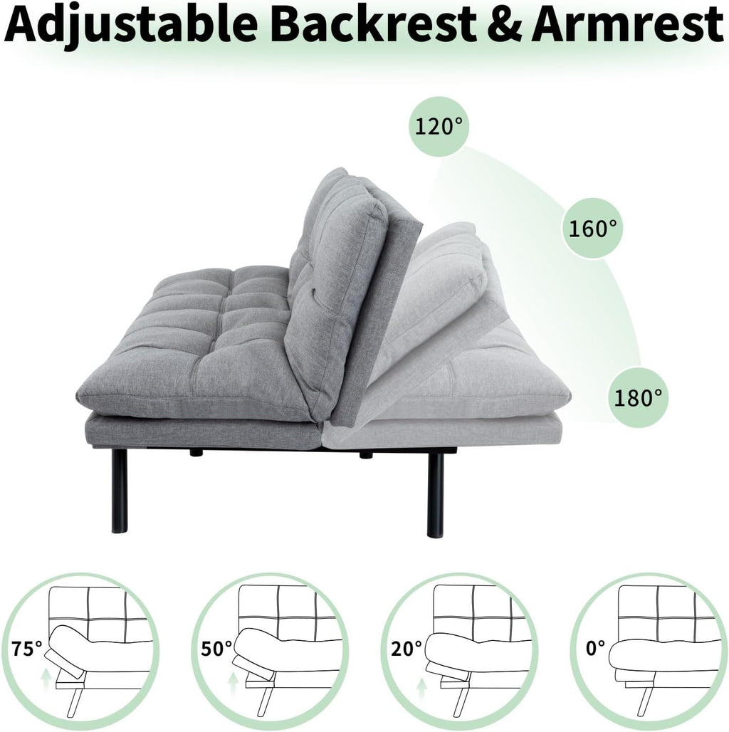 MUUEGM 71' Convertible Futon Sofa Bed, Upholstered Small Futon Couches with Adjustable Backrest, Loveseat Sleeper Bed for Compact Living Room Studio Office (Silver Grey)