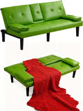 67' Futon Sofa Bed,Convertible Sofa Bed with 2 Cup Holders,Sleeper Couch PVC Leather Removable Soft Armrest Small Couch for Living Room Apartments ﻿ (Green)