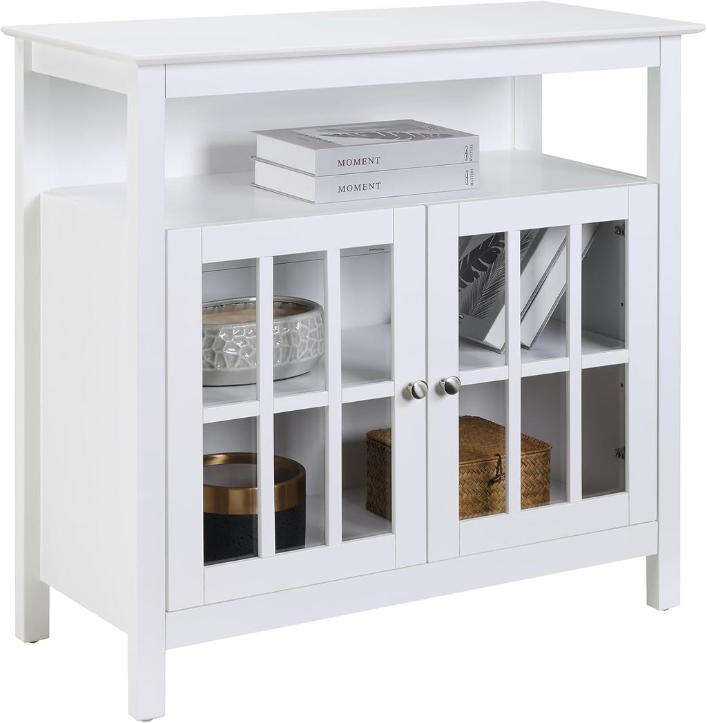 Convenience Concepts Big Sur Highboy TV Stand with Storage Cabinets and Shelves in White Finish