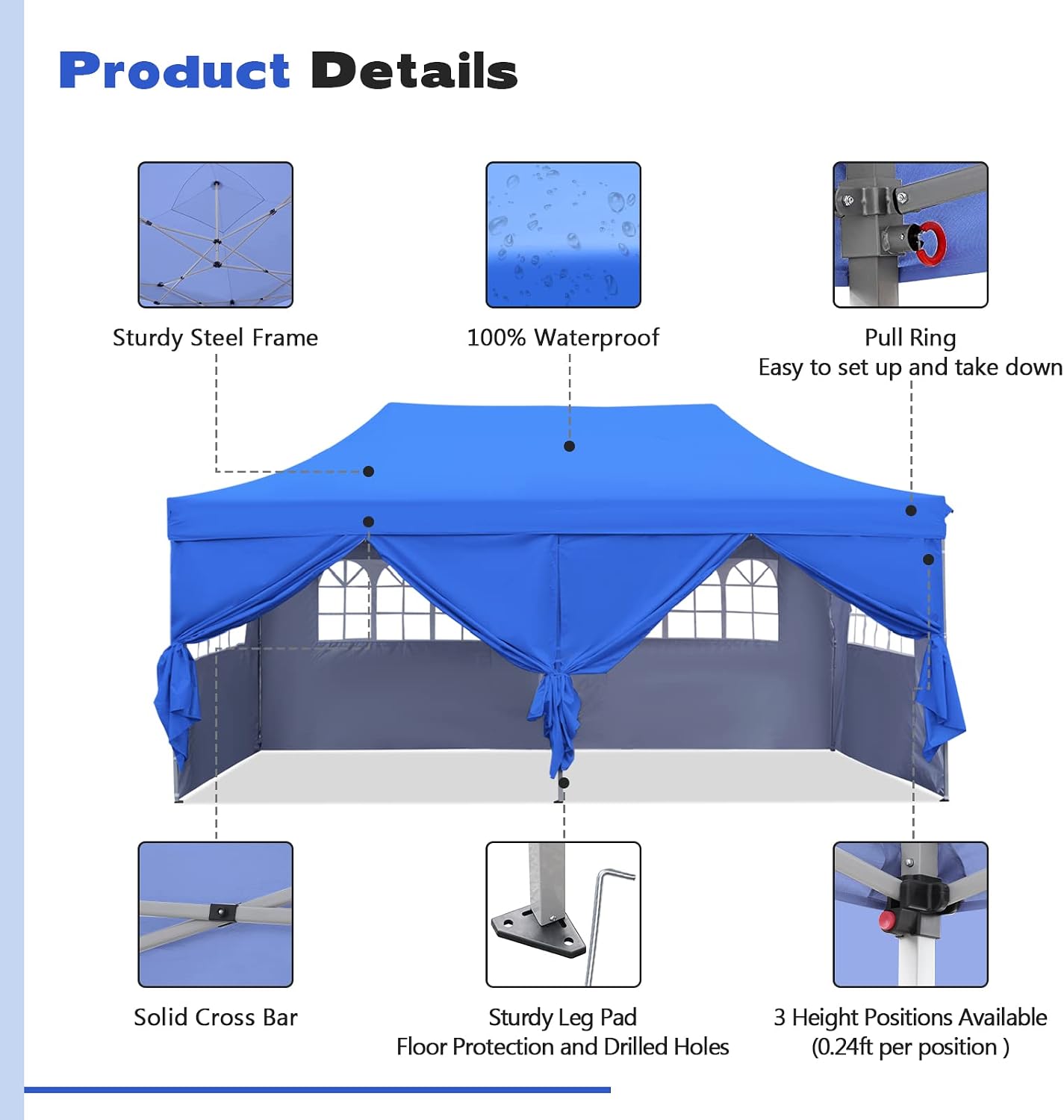 10x20 ft Instant Pop up Canopy, Wonlink Party Tent Folding Heavy Duty Gazebos with Removable Sidewalls and Wheeled Bag Waterproof