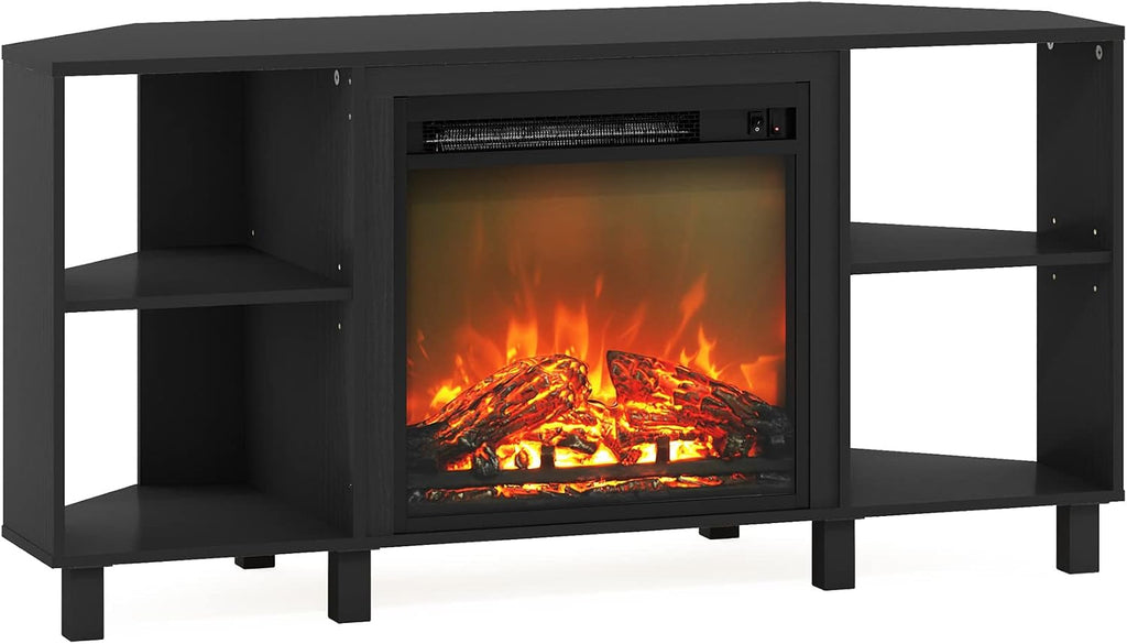 Furinno Jensen Corner Fireplace TV Stand with 4 Open Compartments for TV up to 55 Inches, Americano