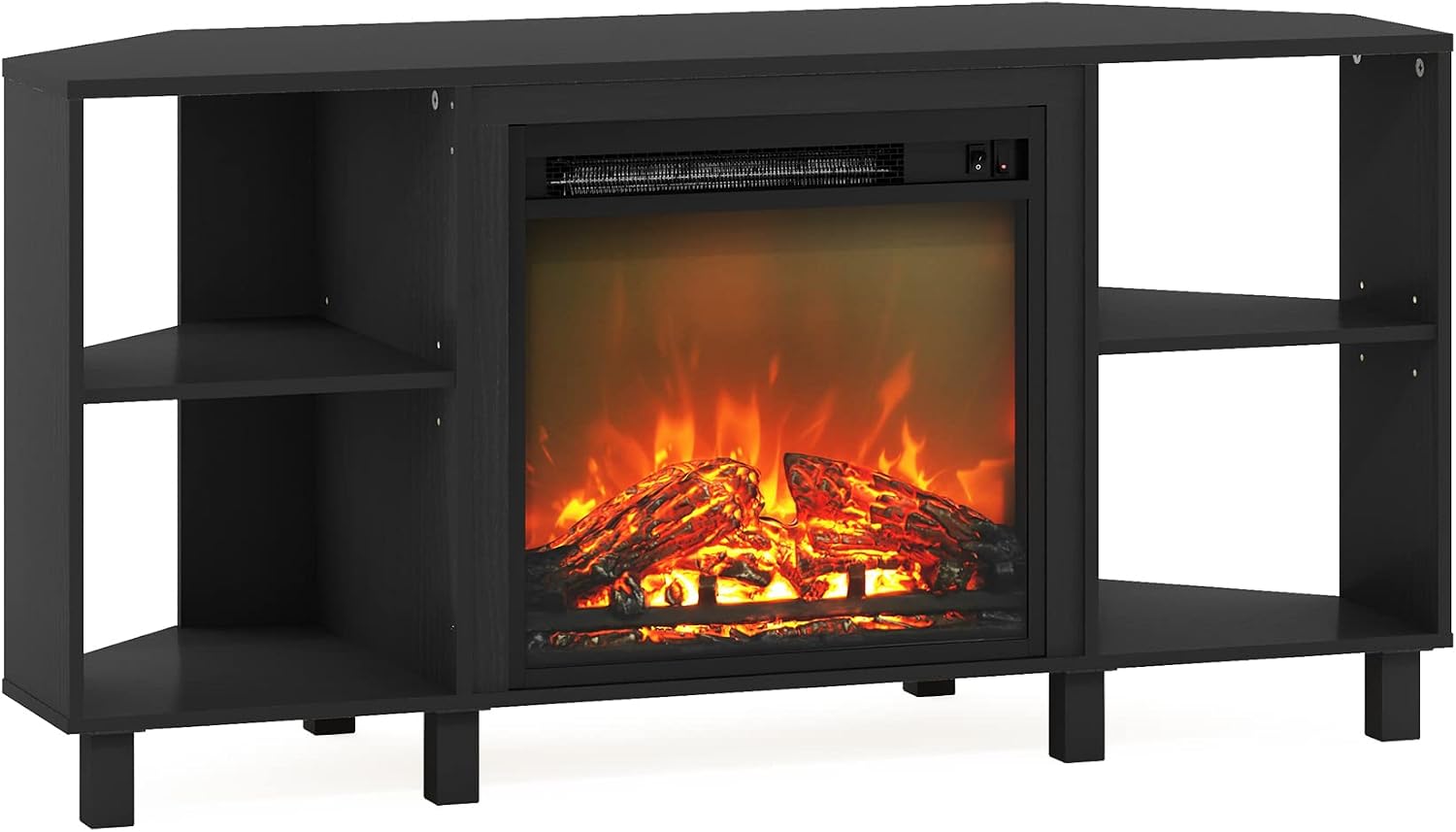 Furinno Jensen Corner Fireplace TV Stand with 4 Open Compartments for TV up to 55 Inches, Americano