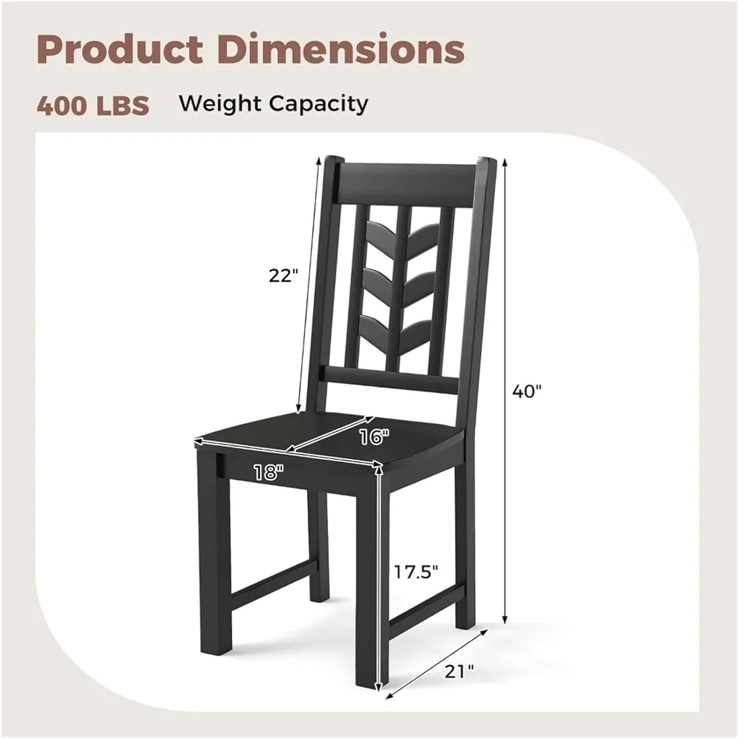 Dining Chairs Outdoor 2pcs Rubber Wooden Frame Dining Chairs with Leaf-Shaped High Backrest Max Load 400LBS(White)