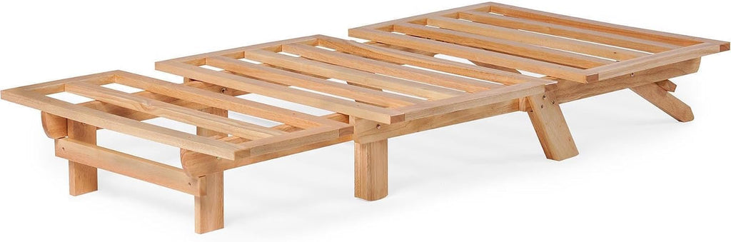 Nirvana Futons Twin Tri-Fold Wood Futon Sofa Bed Lounger Frame - (Space Saver, Natural Finish) Ideal for Small Spaces, RVs, and Dorm Furniture