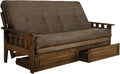 FutonX Rustic Walnut Frame and Mattress Set with Choice to add Drawers, 8 Inch Innerspring Futon Sofa Bed Full Size Wood (Grey Matt, Frame and Drawers)